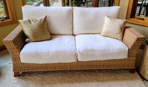 lot 1 image: Wonderful Wicker Couch with Ottoman