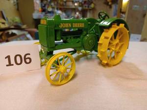 lot 106 image: Spec Cast John Deere 116th Scale - No Box, BO is written in pen on the sides and bottom