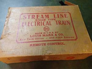 lot 167 image: Louis Marx & Co. Marlines Streamline Steam Type Electric Train in Original Box