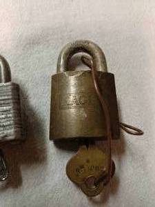 lot 205 image: Three Vintage Padlocks Eagle Lock with Key and 2-Master Locks with Keys