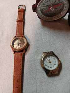 lot 207 image: Taylor Gydeway Compass and 2-Ladys Wrist Watches, 1-Claremont and 1-Quartz with a 1995D Lincoln Penney
