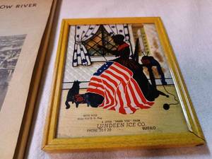 lot 210 image: Small Sillouette Thermometer with Betsy Ross A Little Thank you from Lundeen Ice Co. Buffalo Phone 20F20
