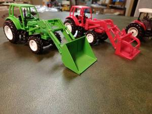 lot 236 image: Four 132nd Scale Plastic Tractors and a Metal CAT Propane Forklift