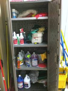 Suncast Cleaning Supply Locker Storage Cabinet&nbsp30 W, 72 H, Shelving, Stationary - Can Be Locked With Padlock (not included) Great Condition