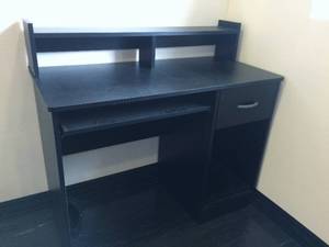 Black Wood Office Room Computer Desktop Work Table With Drawer, Slide Out Keyboard Tray &amp Removable Sorting Topper&nbsp - Good Condition