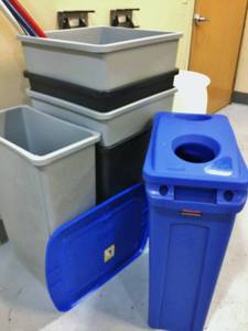 Lot of Plastic Trash Garbage Recycling Bins