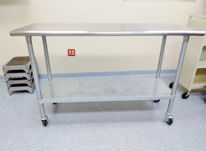 MSRP $700 Advance Tabco ELAG-245 60 16 gauge Medical NSF Grade Mobile&nbspSurgical Instrument&nbsp&nbspWork Table w Galvanized Steel Undershelf &amp 430 Series Stainless Flat Top On Wheels - Great Condition