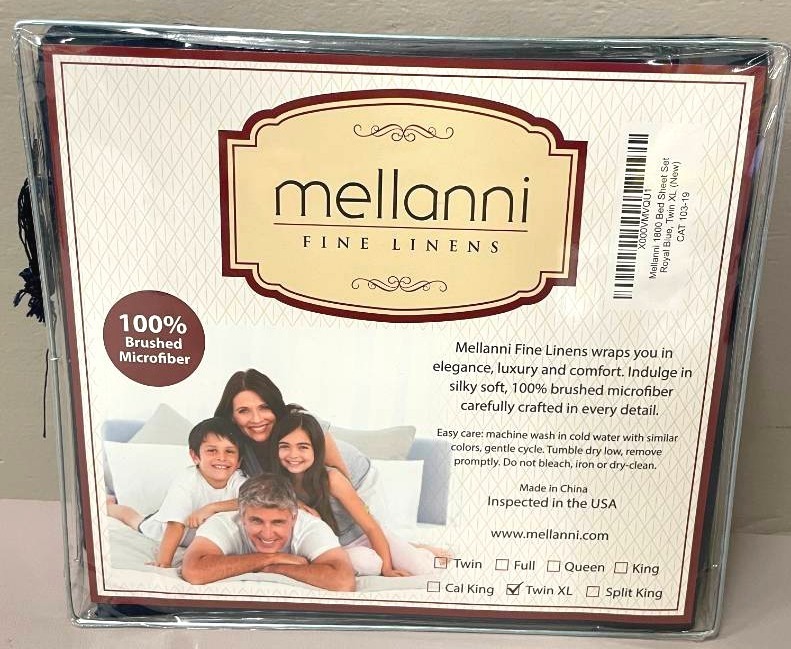 lot 93 image: Mellanni Twin XL 1800 ct Brushed Microfiber Sheets-Navy Blue