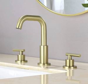 lot 10 image: Shamanda Brass Widespread Bathroom Faucet Brushed Gold
