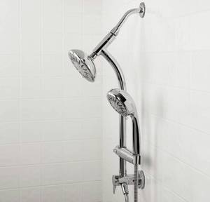 lot 52 image: Glacier Bay 6-Spray Wall Bar Raincan Showerhead with 6-Spray Handshower in Chrome.  Unused