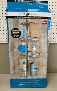 lot 53 image: InterDesign York Tension-Pole Shower Caddy Tower in Powder Coated Silver