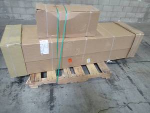 UNTOUCHED WHOLESALE PALLET CONTAINING TALL KITCHEN PANTRY CABINET IN GREY AND WALL CABINET