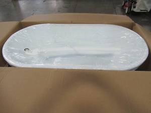 UNTOUCHED WHOLESALE PALLET CONTAINING Vanity Art Freestanding White Acrylic Bathtub Modern Stand Alone Soaking Tub with Polished Chrome Slotted Overflow and Pop-up Center Drain 59 x 29.5 x 23 VA6815