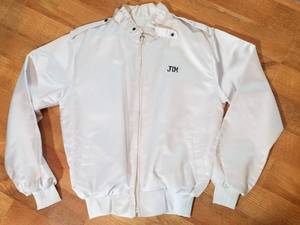lot 92 image: Vintage White Satin Members Only Style Jacket Embroidered KOREA Cobra