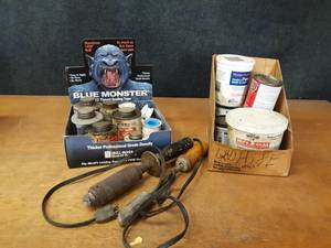 lot 360 image: Lot of Soldering Irons, Anti-Seize, Thread Tape, Plumbers Putty and More