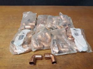 lot 334 image: Lot of (80) NIBCO 1 FTG x C Copper Pipe 90° Elbows and (10) NIBCO 1 FTG x C 45° Elbows