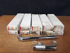 lot 517 image: Lot of (10) Chrome Plated Brass End Outlet Waste Slip Pipes 1-12 x 16