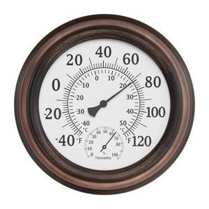Pure Garden Wall Thermometer and Hygrometer, Bronze