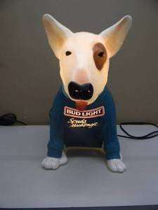 lot 1 image: VINTAGE ORIGINAL SPUDS MACKENZIE BUD LIGHT BEER BAR SIGN LIGHT - AWESOME PIECE - NICE - SEE PICTURES