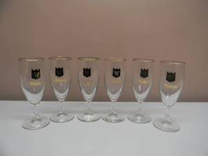 lot 14 image: VINTAGE GOLD RIM WALDECH BEER PILSNER STEM GLASSES - Hamms Brewing Co St Paul MN 7.5 Tall - SET OF 6 - NICE SET - SEE PICTURES