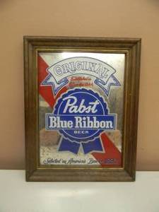 lot 18 image: VINTAGE OLD SCHOOL - ORIGINAL PABST BLUE RIBBON BEER BAR SIGNMIRROR - APPROX 12 BY 15 - SEE PICTURES