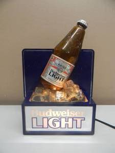 lot 34 image: VINTAGE BUDWEISER LIGHT ON ICE BAR LIGHT DISPLAY - WORKS - APPROX 8 BY 11 - SEE PICTURES