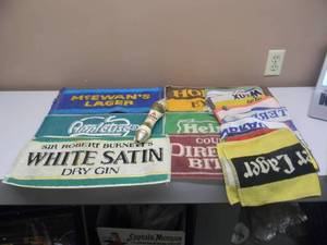 lot 61 image: BASS DRAUGHT TAP HANDLE & A BUNCH OF VINTAGE BEER & ALCHOHOL BAR TOWELS - SEE PICTURES