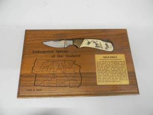 lot 70 image: Kershaw Knife Oregon USA  Kai Japan - Bone Signed Bald Eagle UNUSED WDisplay - 335 OF 2000 - AWESOME PIECE