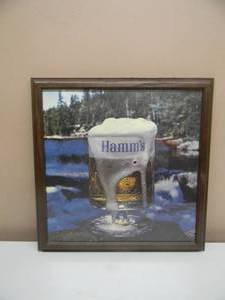 lot 73 image: VINTAGE PROFESSIONALLY FRAMED HAMMS BEER PICTURE - OLD SCHOOL - NICE - APPROX 15 BY 15 - SEE PICTURES