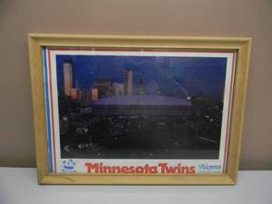 lot 74 image: VINTAGE HAMMS BEER, MINNESOTA TWINS, METRODOME ADVERTISING PIECE FRAMED - VERY COOL - SEE PICTURES