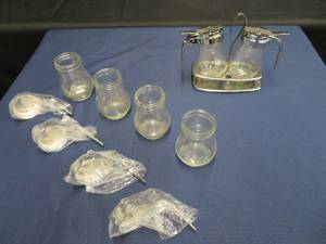 lot 57 image: LOT OF 6 NEW SYRUPLIQUID DISPENSERS AND A SMALL HOLDER
