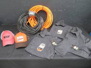 lot 78 image: 2 BIG RINGS OF AIR HOSES, 2 NEW HATS, AND 3 NEW WORK SHIRTS