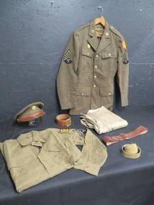 lot 82 image: ENTIRE MILITARYARMY UNIFORM WITH 3 BELTS AND 2 EXTRA BUTTONS