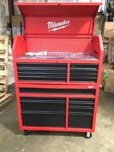 46 in. 8-Drawer Roller Cabinet Tool Chest in RedBlack Textured by Milwaukee Damaged One door does not open