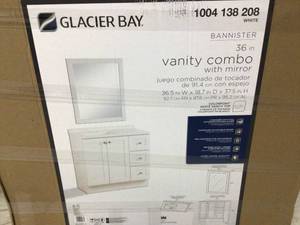 Glacier Bay Bannister 36 in. W x 18.75 in. D Bathroom Vanity in White with Colorpoint Vanity Top in White with White Sink and Mirror