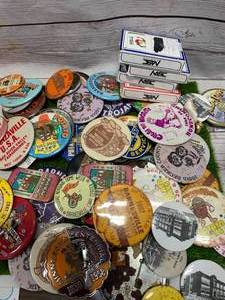 lot 50 image: Large Lot of Vintage Pins & 4 Decks Of Casino Playing Cards