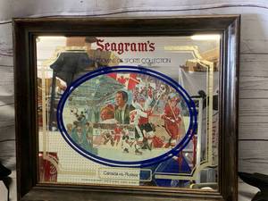 lot 68 image: Framed Seagrams Hockey Bar Mirror 17 X 20