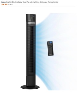 Lasko Adjustable Height 57 in. 4-Speed Oscillating Pedestal Fan with Remote Control and 20 in. Blade &  Xtra Air 48 in. Oscillating Tower Fan with Nighttime Setting and Remote Control. See Pictures