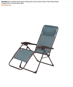 StyleWell Mix and Match Dark Taupe Folding Zero Gravity Steel Outdoor Patio Sling Chaise Lounge Chair in Conley Denim Blue. See Pictures
