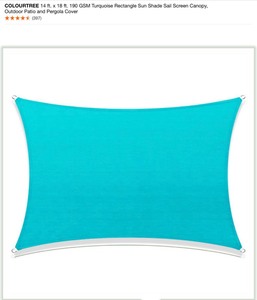 Hampton Bay Replacement Netting Outdoor Patio for 10 ft. x 10 ft. Cottleville Gazebo & COLOURTREE 14 ft. x 18 ft. 190 GSM Turquoise Rectangle Sun Shade Sail Screen Canopy, Outdoor Patio and Pergola Cover. See Pictures