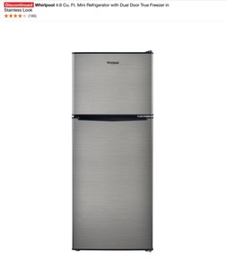 Whirlpool 4.6 Cu. Ft. Mini Refrigerator with Dual Door True Freezer in Stainless Look. See Pictures