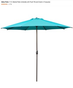 Abba Patio 11 ft. Market Patio Umbrella with Push Tilt and Crank in Turquoise & Antique Bronze Patio Umbrella Base. See Pictures