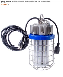 Bergen Industries 60-Watt LED Luminaire Temporary Plug-In Work Light Fixture, Stainless Steel Cage. See Pictures