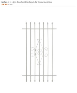 Grisham 30 in. x 54 in. Spear Point 6-Bar Security Bar Window Guard, White. See Pictures