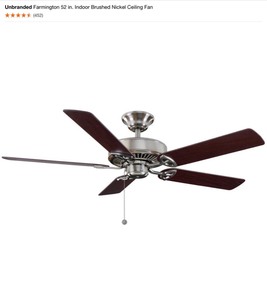 Unbranded Farmington 52 in. Indoor Brushed Nickel Ceiling Fan & Home Decorators Collection Alisio 44 in. LED Polished Nickel Ceiling Fan with Light and Remote Control. See Pictures