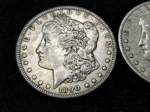 2 US SILVER DOLLARS 1890 1900-O MORGANS