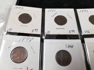 PAGE OF 20 US COINS AS PICTURED 14 INDIANS 6 WHEATS
