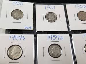 PAGE OF 20 US COINS ALL SILVER ROOSEVELT DIMES 1950-1964