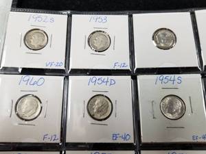 PAGE OF 17 SILVER ROOSEVELT DIMES 1952-S - 1959