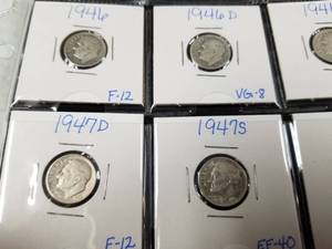 PAGE OF 20 US COINS ALL SILVER ROOSEVELT DIMES 1946-1952-D